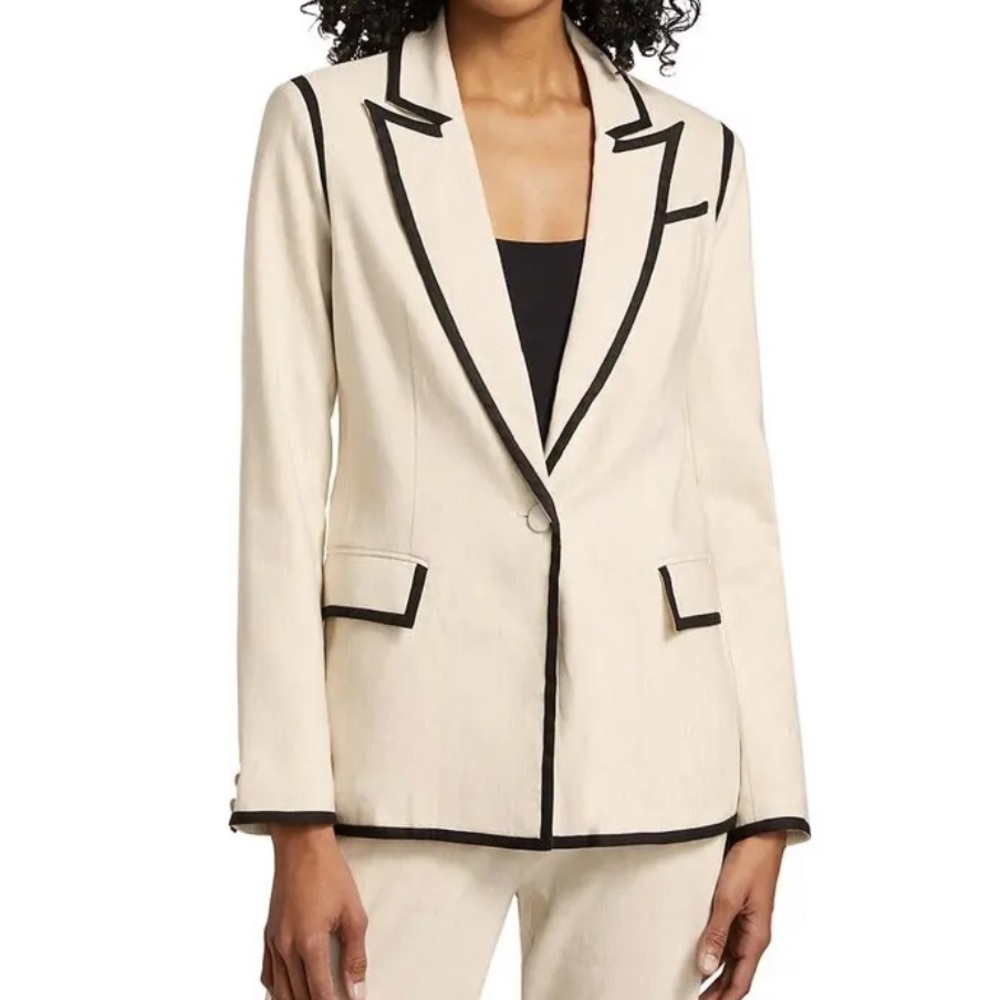 Milly Beige Solid Linen-Blend On Button Blazer wi… - image 2